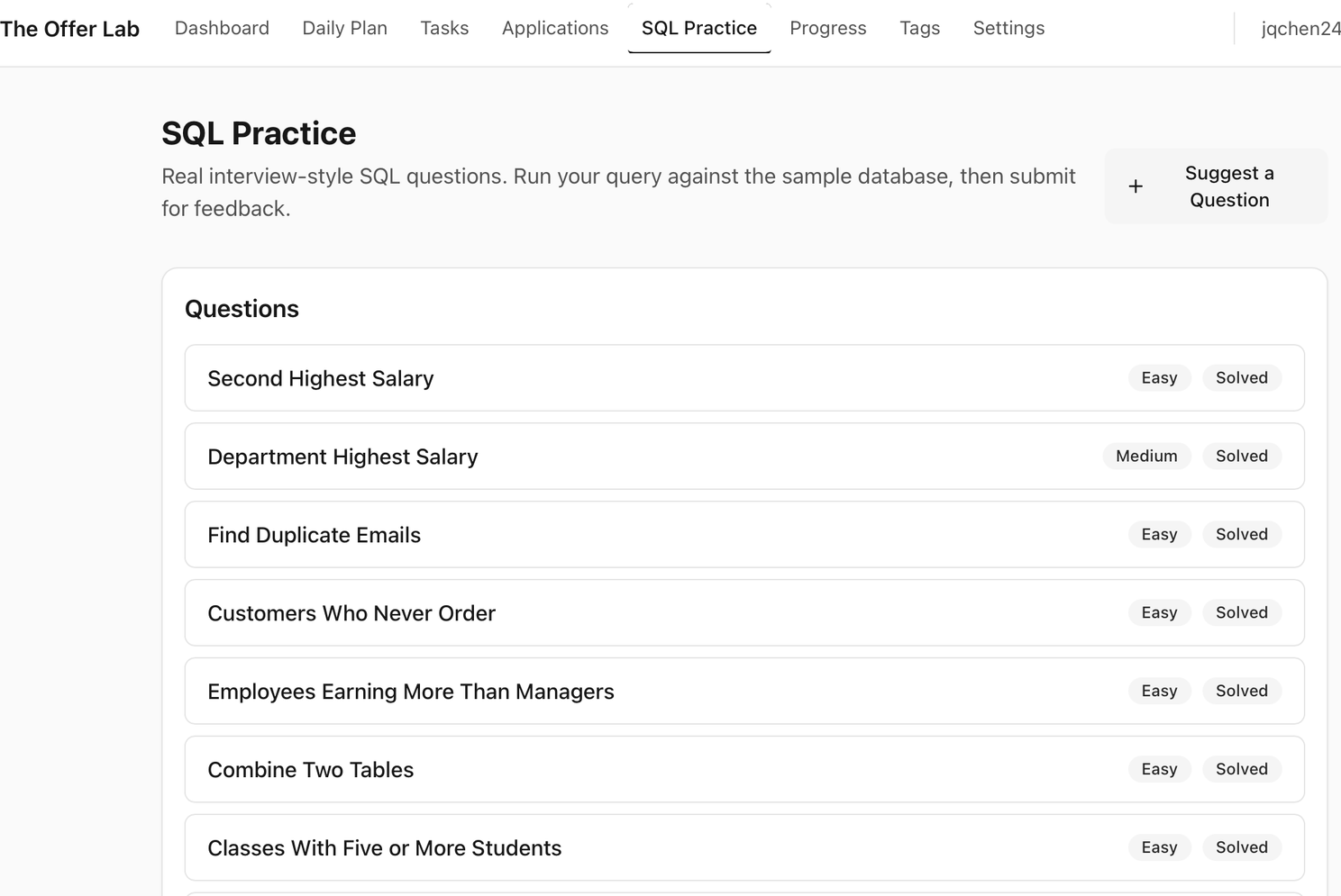 Offer Lab dashboard