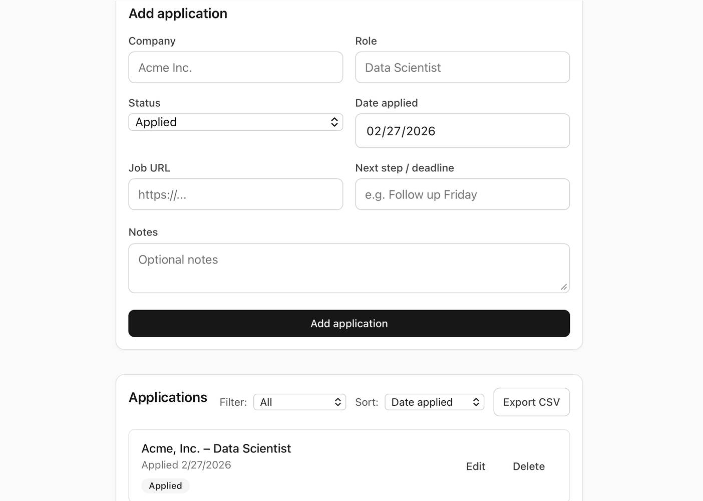 Offer Lab application tracking